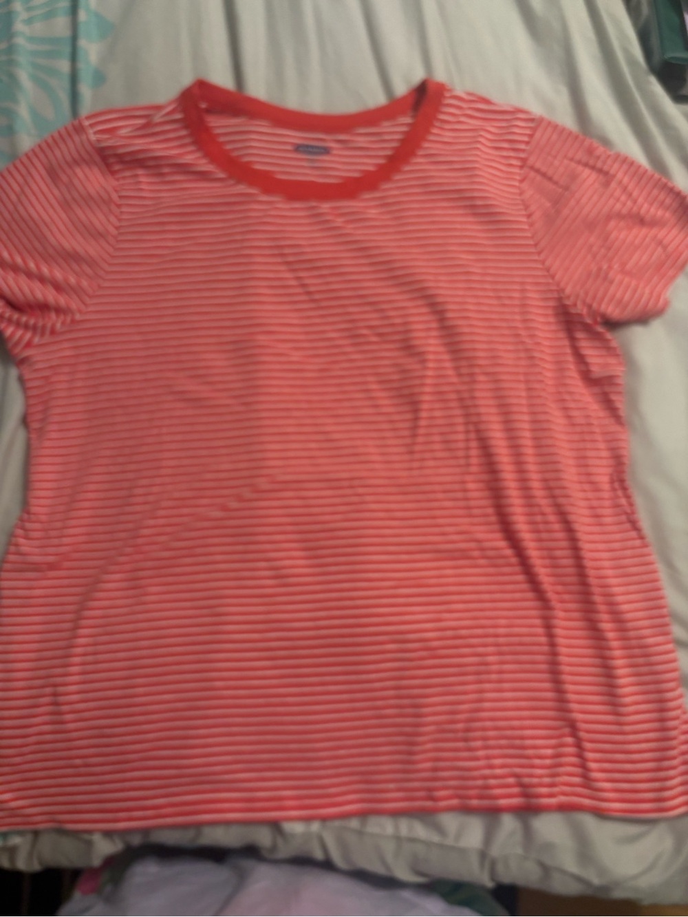 Old Navy Coral and White Striped Crewneck Tee